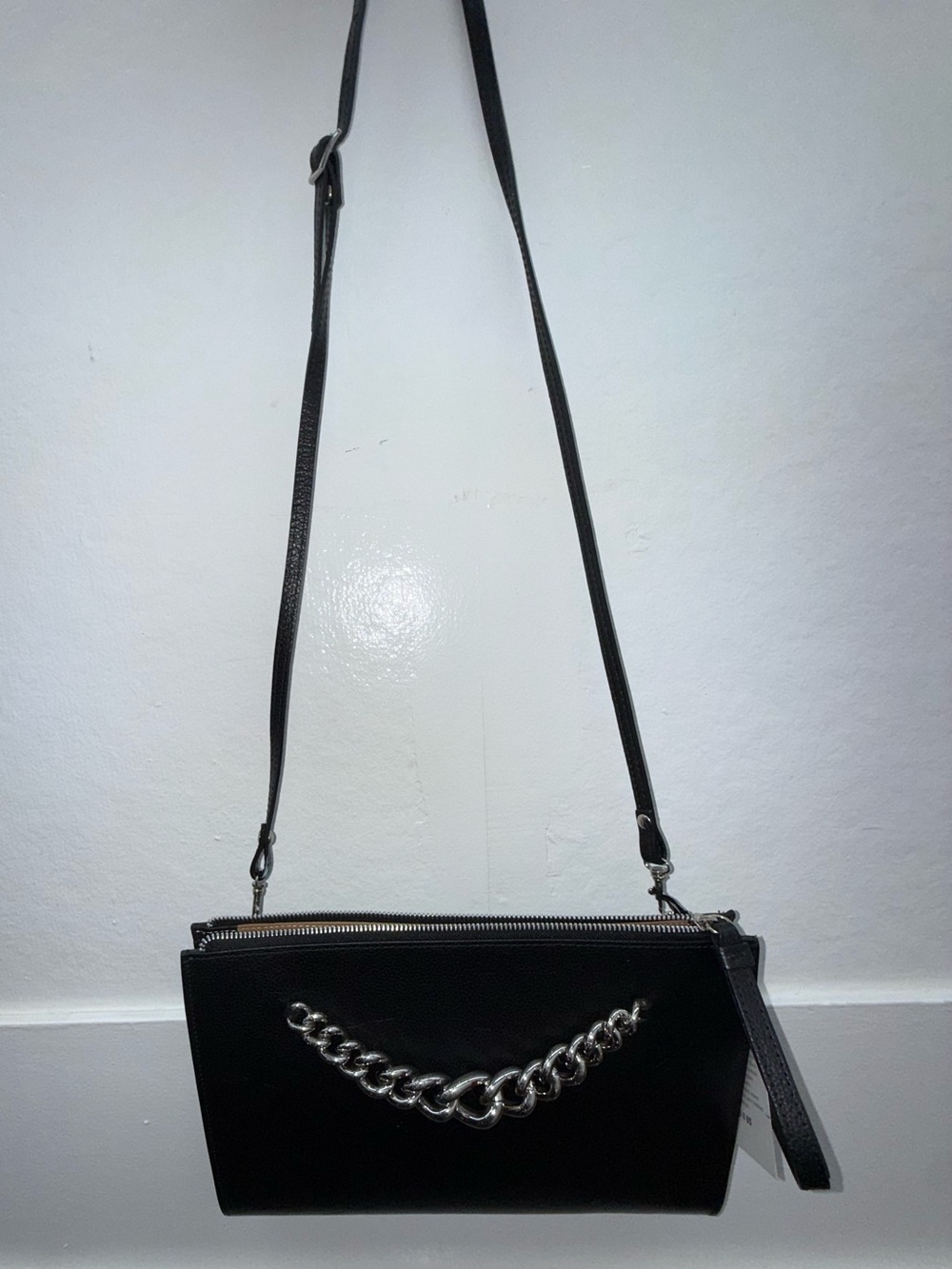 Claudia Firenze Black Crossbody Bag with Silver Chain Accent